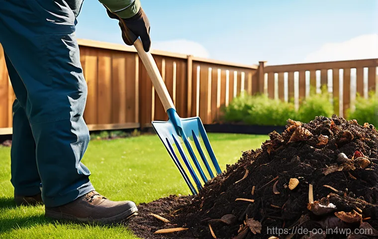 퇴비화 시스템의 품질 관리 방안 - **Prompt:** A close-up, vibrant and healthy compost pile. The compost is dark, rich brown to black i...