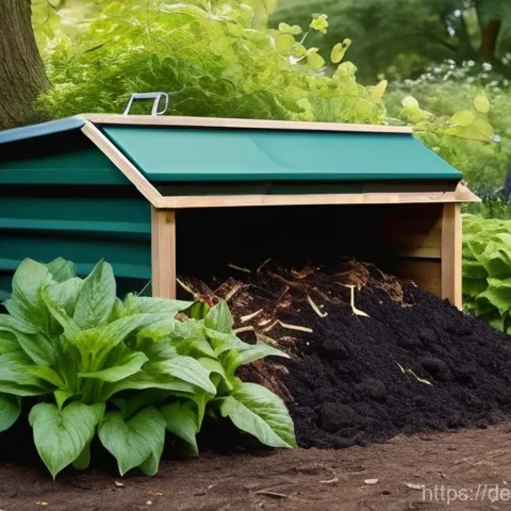퇴비화 시스템 유지 관리 팁 - **A Serene Garden Compost Haven:** An idyllic, well-maintained compost heap situated in a lush, verd...