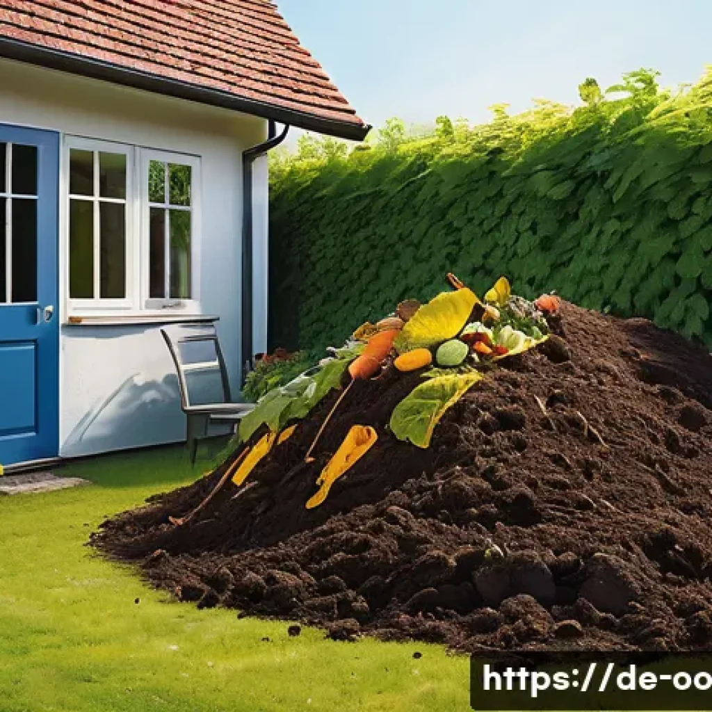퇴비화 시스템의 효과적인 모니터링 방법 - A detailed cross-sectional illustration of a compost heap in a German backyard garden during early a...