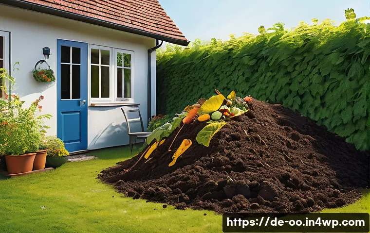퇴비화 시스템의 효과적인 모니터링 방법 - A detailed cross-sectional illustration of a compost heap in a German backyard garden during early a...