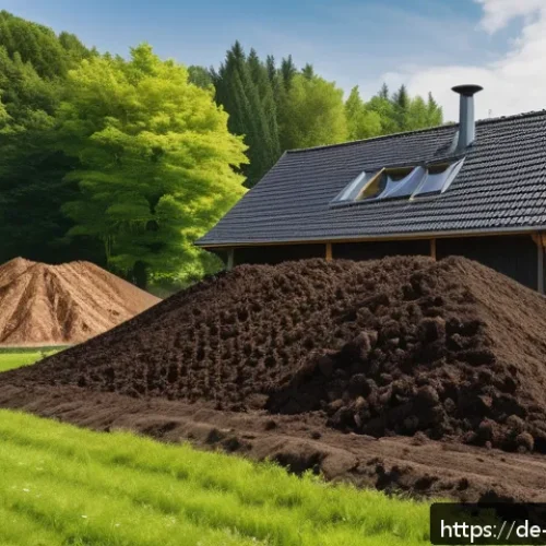 Home 31 퇴비화 시스템의 지역적 특성 반영 방안 - A detailed outdoor scene of a Bavarian garden during spring, showcasing a large compost pile aerated...