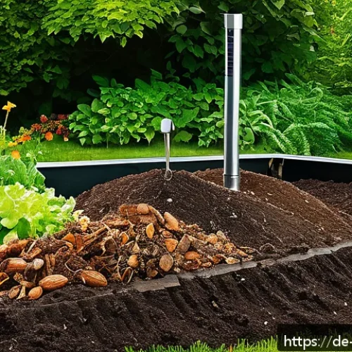 Home 17 퇴비화 시스템의 개선을 위한 피드백 루프 - A detailed cross-sectional view of an active compost pile in a German garden, showcasing layers with...