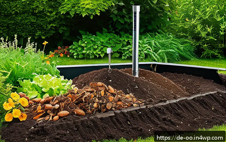 퇴비화 시스템의 개선을 위한 피드백 루프 - A detailed cross-sectional view of an active compost pile in a German garden, showcasing layers with...