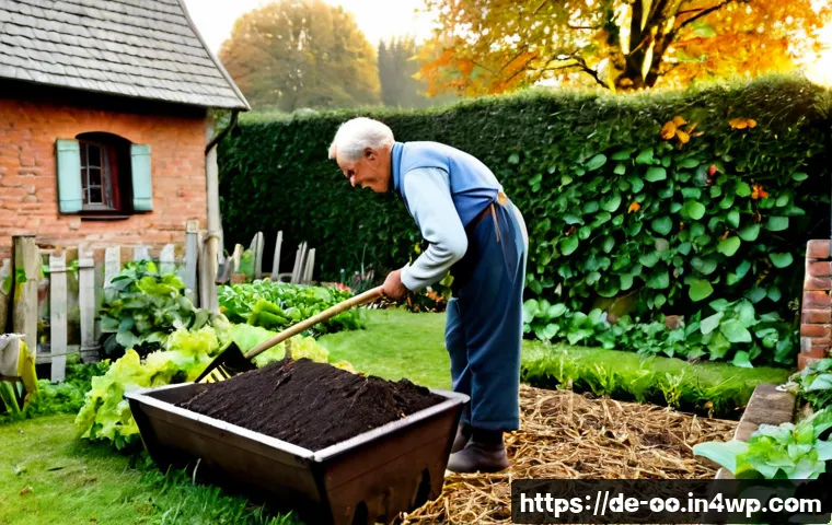 퇴비화 시스템의 역사적 배경 - Photorealistic historical German allotment garden in the late 19th century, an elderly gardener in m...